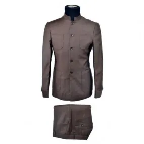 Costume homme marron foncé col mao chic - CTM403
