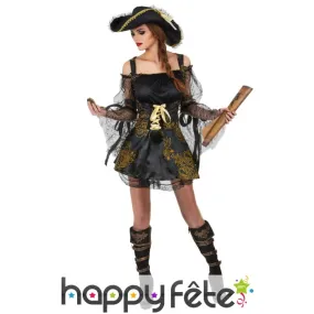Costume noir satiné et dentelle de piratesse