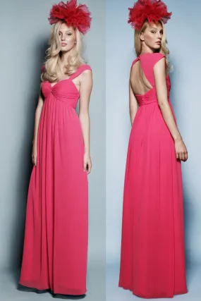 Robe fuchsia pas cher longue dos découpé pour soirée - Robedesoireelongue.fr