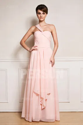 Robe longue en rose pastel simple à encolure asymétrique - Robedesoireelongue.fr