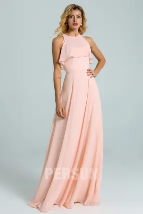 Robe pour un mariage simple rose perle bustier à volant - Robedesoireelongue.fr