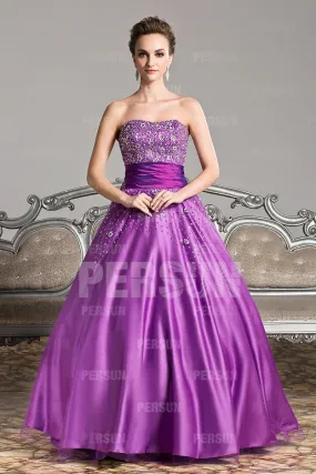 Robe princesse violet bustier cœur à strass pour soirée - Robedesoireelongue.fr