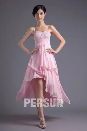 Robe rose courte devant longue derrière pailletée pour anniversaire - Robedesoireelongue.fr